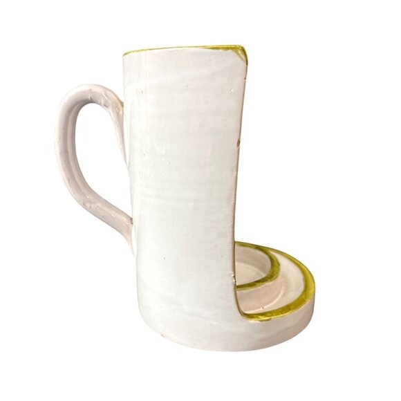 Hand-Painted Ceramic Candle Holder Scenic Church Trees Design White Olive Accent - Picture 5 of 7